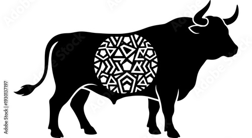 Tribal Ox Head and Horns Silhouette, Bull Mandala Design Vector
