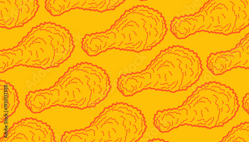Fried Chicken Seamless Pattern. Crispy Drumstick Repeating Motif. Hand Drawn Outline Style. Monochrome And Color Variations. Packaging Textile Background.