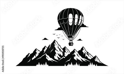 Hot Air Ballon Vector silhouette design Iluustration collection pack, hot air balloon vector silhouette, hot air balloon silhouette set, air balloon icon vector, balloon flight silhouette illustration