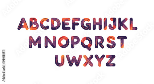 Complete set of colorful English alphabet letters in a modern stylized font, useful for educational and design purposes.