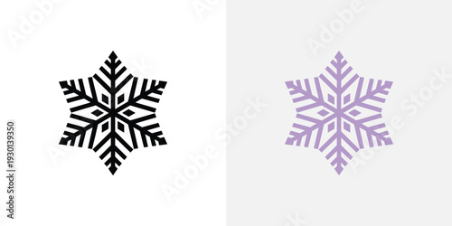 Two snowflakes in black and purple on white background for winter designs