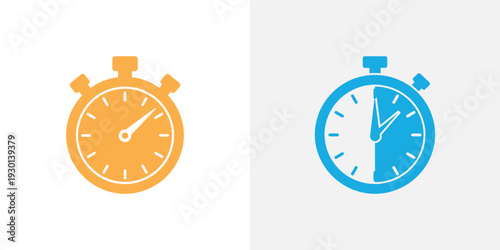 Two stopwatches in orange and blue colors on white background