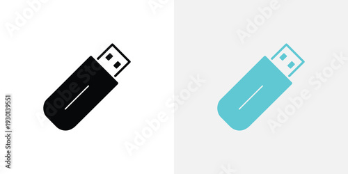 Black and cyan usb flash drives on white background
