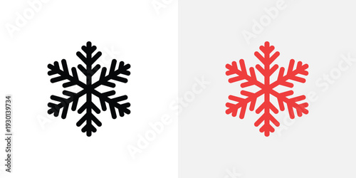 Black and red snowflakes on white background winter