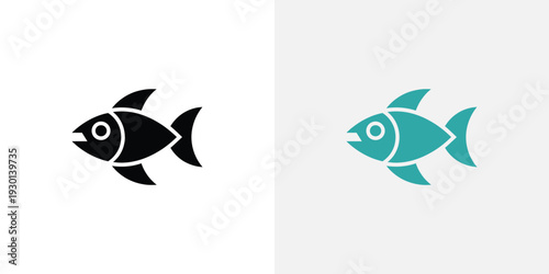 Black and teal fish on white background symbol