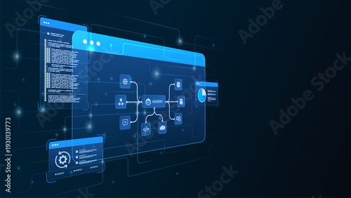 AI workflow automation artificial intelligence. ai agent workflow diagram dashboard machine learning architecture data processing system, coding, analytics diagram and automation system.