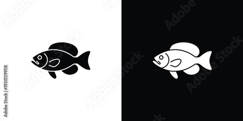 Black and white fish on split background symbol two-tone