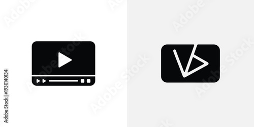 Black and white play button icon with a triangle shape