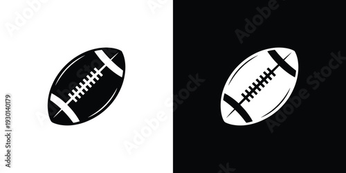 Black and white rugby balls on split background sports equipment