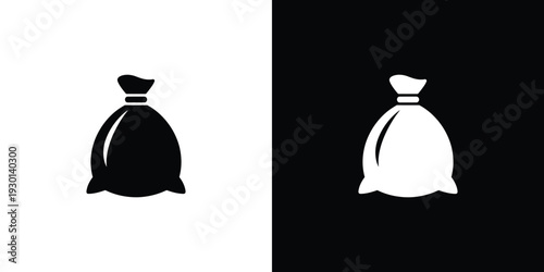 Black and white trash bag on split background garbage bag