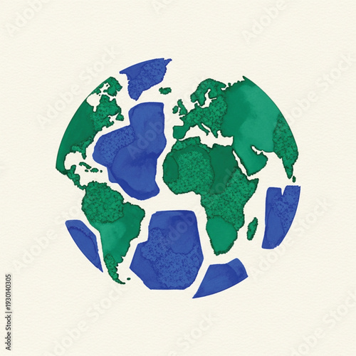 A stylized illustration of the Earth fragmented into many irregular pieces, showing continents and oceans.