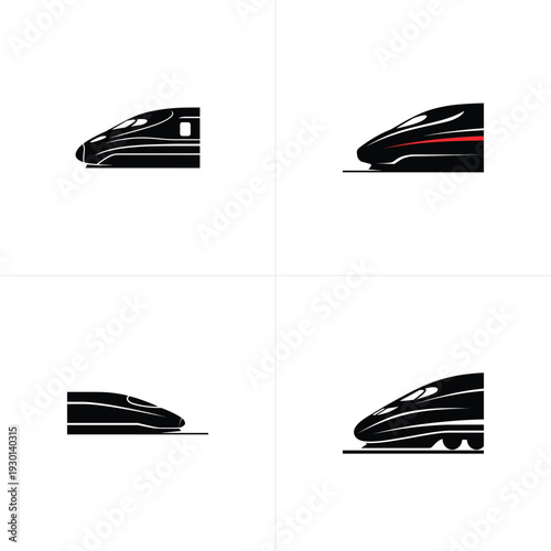 Black and white train with red accent bullet train