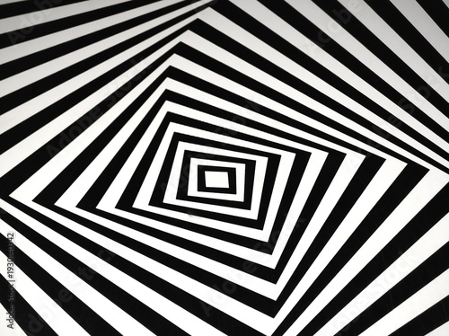 Fotografie Abstract black and white geometric pattern featuring concentric angular lines forming a hypnotic spiral and optical illusion effect