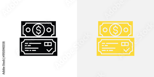 Black and yellow of banknotes and checks bill cash