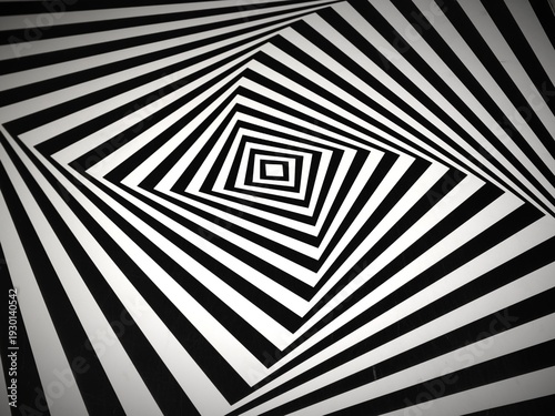Fotografie Abstract black and white geometric pattern featuring concentric angular lines forming a hypnotic spiral and optical illusion effect