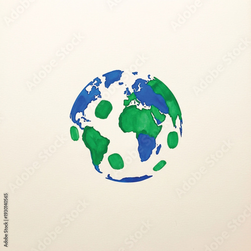 Stylized illustration of planet Earth with green continents and blue oceans, featuring fragmented landmasses.