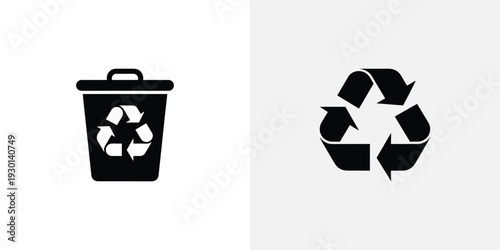 Black recycling symbols on white background recycle bin