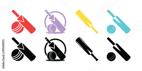 Cricket bats and balls in various colors and cricket ball