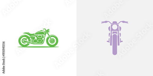 Green motorcycle and purple motorcycle bike vehicle