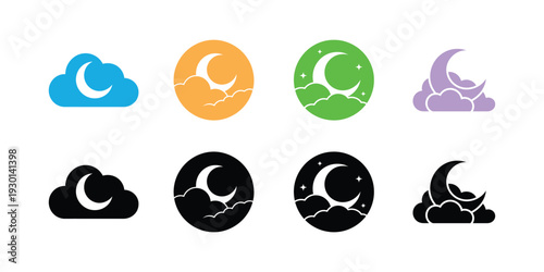 Moon Phase Cloud Weather Forecast Icons in Different Colors and Styles for Websites and Applications