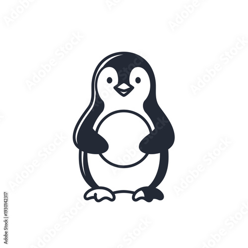 Penguin Holding Ball in Front in Cute Cartoon Style