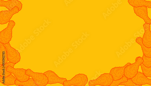 Fried Chicken background Pattern. Crispy Drumstick Repeating Motif. Hand Drawn Outline Style. Monochrome And Color Variations. Packaging Textile Background.