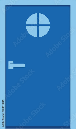 Blue Front Door Vector Illustration Minimal Flat Design