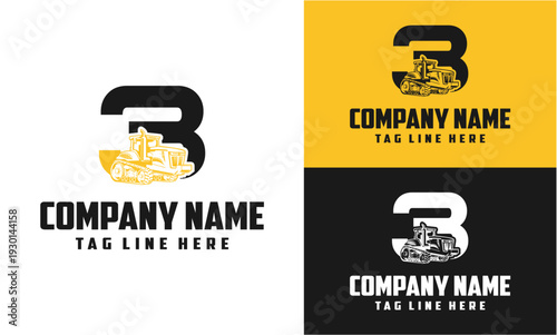 Number 3 Tractor Farming Machine Logo Vector