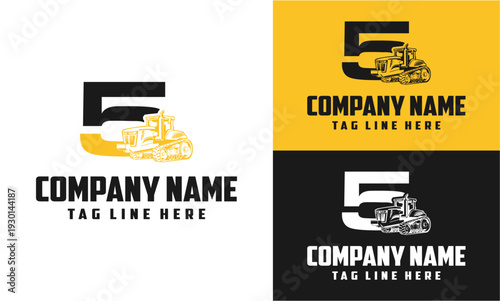 Number 5 Tractor Farming Machine Logo Vector