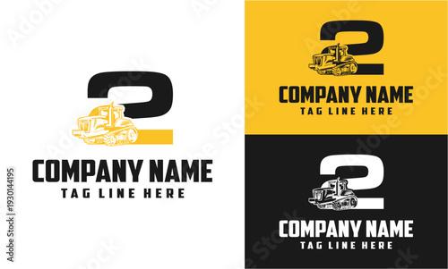 Number 2 Tractor Farming Machine Logo Vector