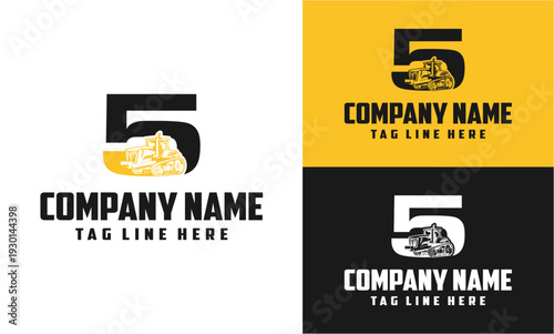 Number 5 Tractor Farming Machine Logo Vector