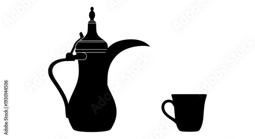 Traditional arabic coffee set with a dhowa pot and small cup Vector, illustration