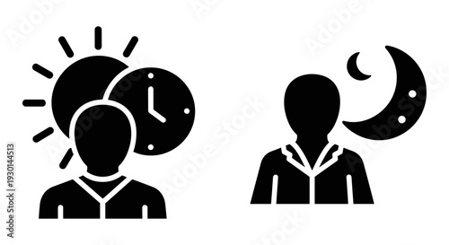 Contrast between daytime and nighttime activities and moods Vector, illustration