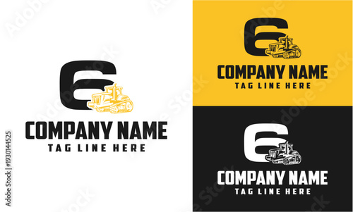 Number 6 Tractor Farming Machine Logo Vector