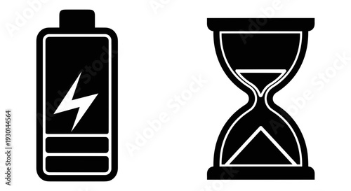 Battery and hourglass icons representing time and energy management concepts Vector, illustration