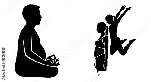 Contrast between meditation and dynamic movement in physical activity Vector, illustration