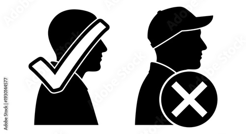 Approval and disapproval symbols depicted on silhouetted human profiles Vector, illustration