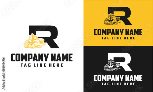 Letter R Tractor Farming Machine Logo Vector