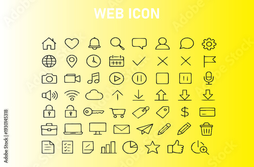 Collection of minimalist line icons representing various web and mobile features