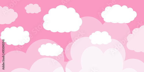 Cute pink sky illustration with cloud bubbles. Nature scenery theme