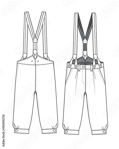 Kids suspenders mockup template vector design technical illustration.