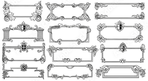 Ornate vintage rectangular frames with intricate scrollwork and decorative flourishes, perfect for elegant designs