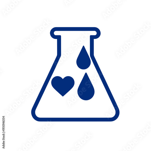 Blue Filled Conical Flask With Heart And Droplets Icon for Medical UI