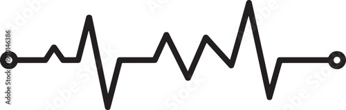 Black and white electrocardiogram line graph with circular endpoints heart rate pulse