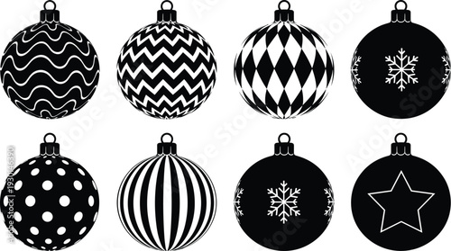 Christmas ornament baubles silhouette set with decorative patterns festive holiday vector collection