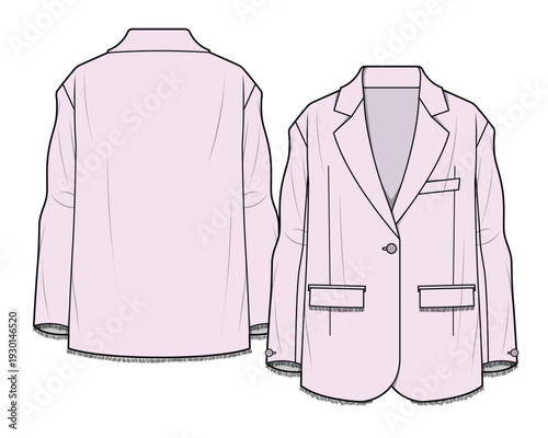 Single breasted blazers vector mockup template technical flat design.