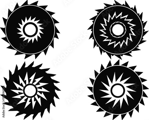 Circular saw blade silhouette set industrial cutting tool vector isolated on white background