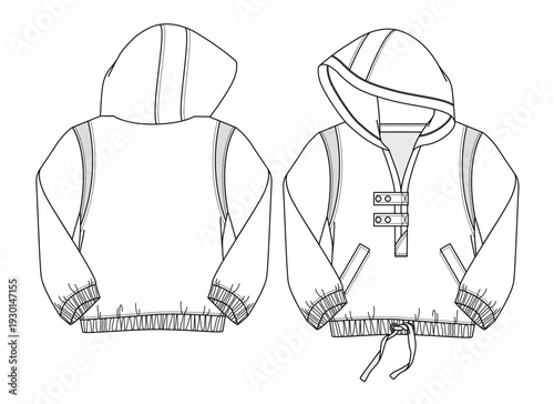 Kids baby jackets flat sketch vector mockup template technical illustration.