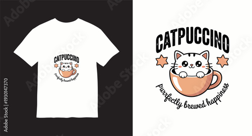 Catpuccino cute cat in coffee cup typography t-shirt design vector illustration