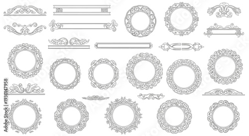 Exquisite Decorative Flourishes and Ornate Circular Frames Vector Design Elements for Elegant Embellishments and Classic Borders
